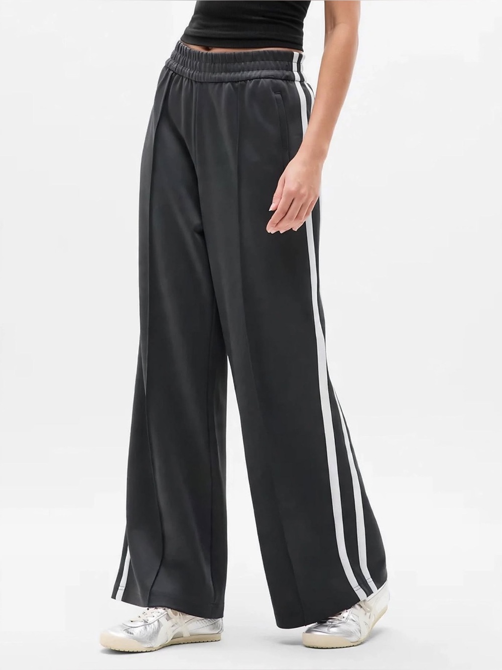 Athleta Tempo Wide Leg Track Pant Large Petite LP Wide Leg Stripe